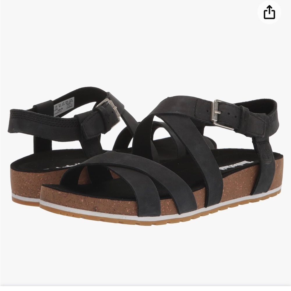 Timberland womens Malibu Waves Ankle Strap Sandal Black Nubuck Size 10